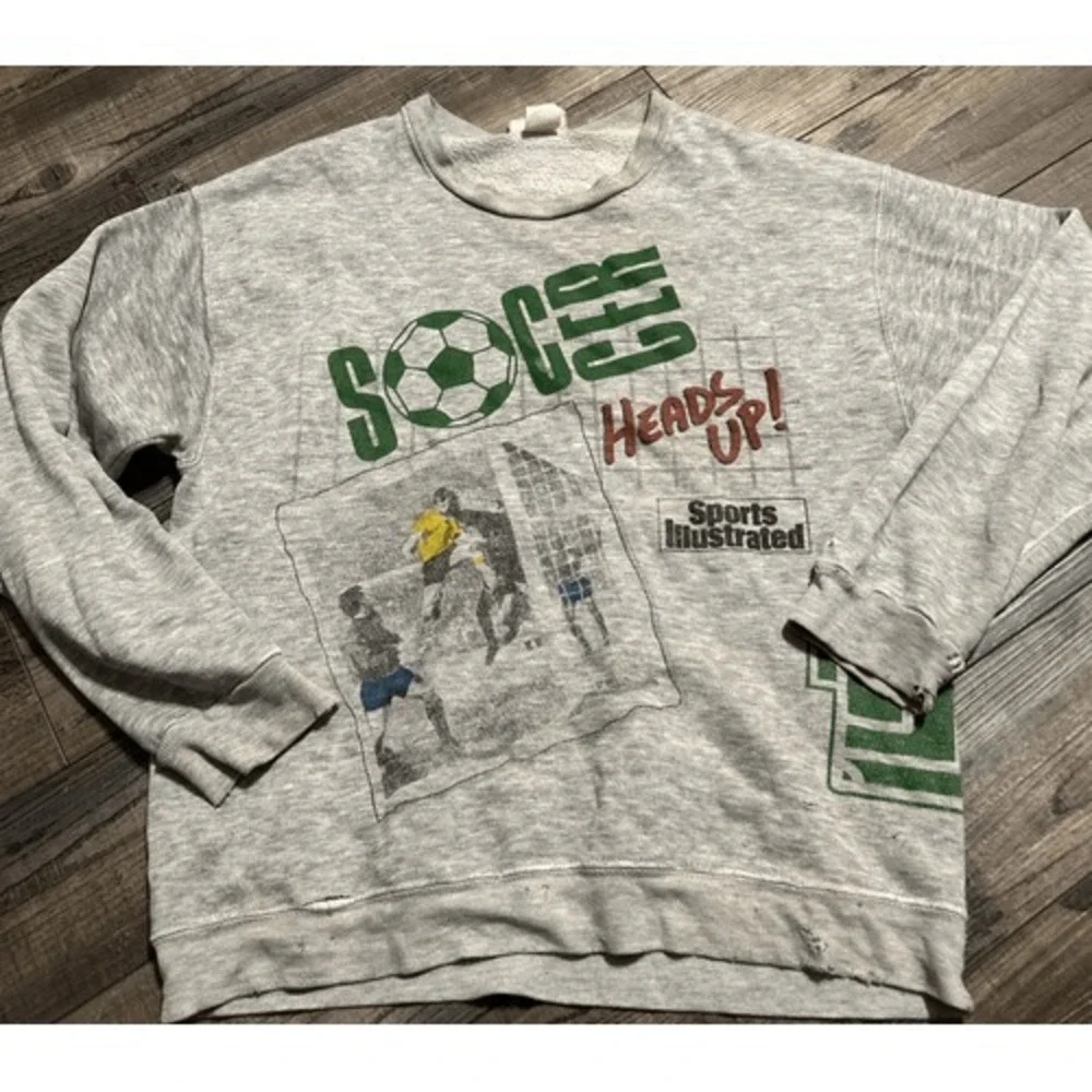 Vintage 90s Sports Illustrated Gray Sweatshirt L Soccer Rare USA Distressed